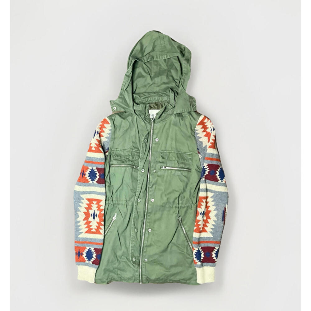 Thread & Supply Green Aztec Sleeve Hooded Utility Jacket Small Boho Western - Picture 3 of 10
